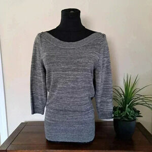 ❤️Smart Set 3/4  Sweater Grey Taupe Size Medium Rounded Neckline Soft Ribbed